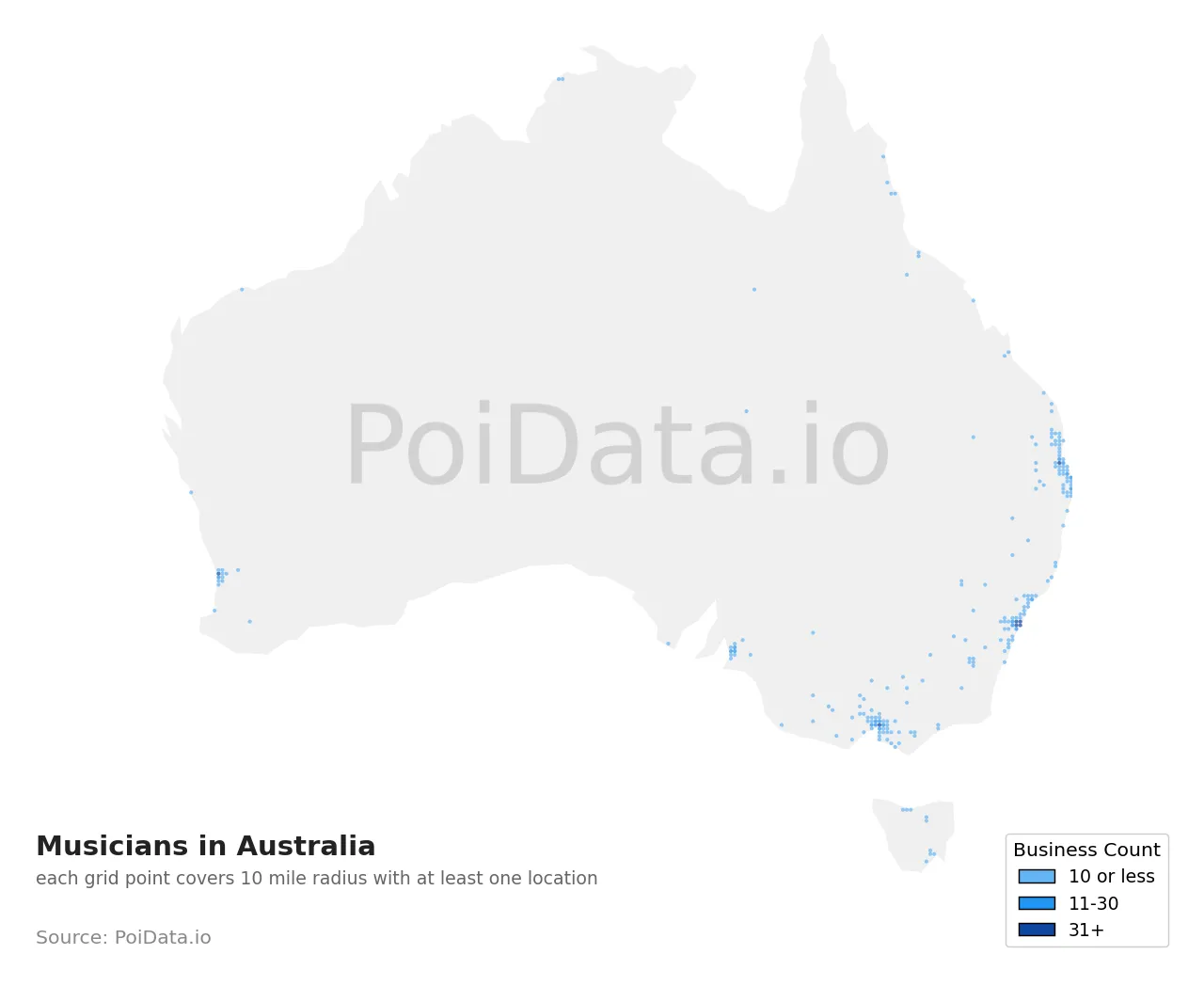 Musician density map for Australia