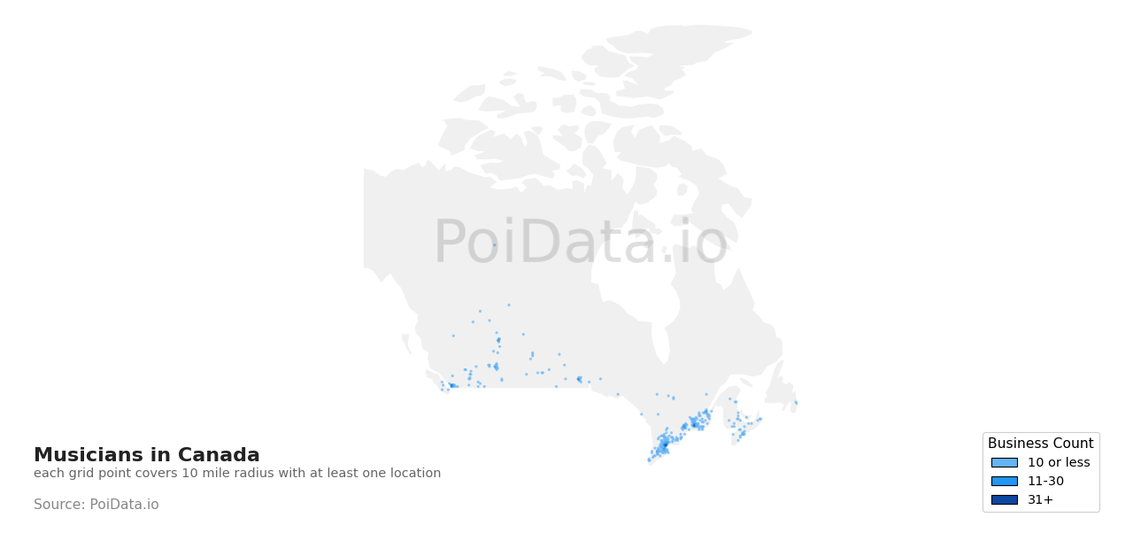 Musician density map for Canada