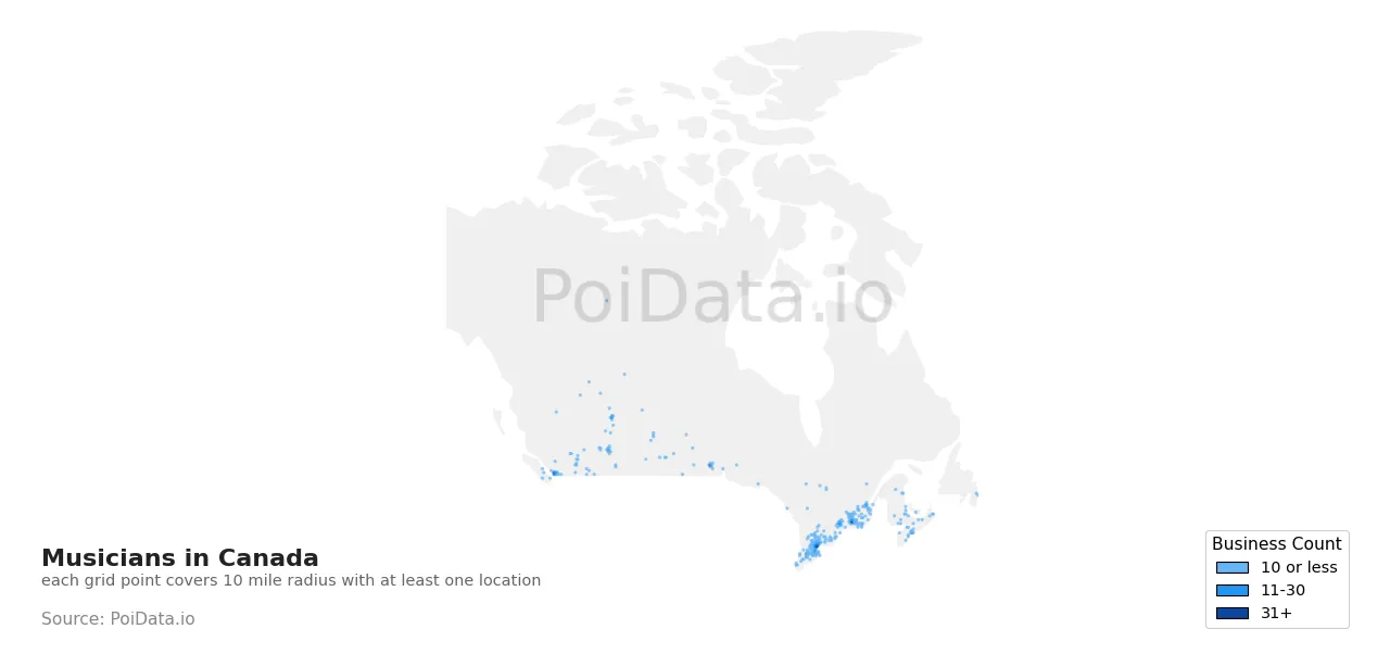 Musician density map for Canada