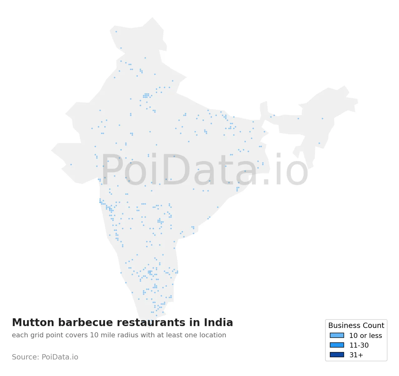 Mutton barbecue restaurant density map for India