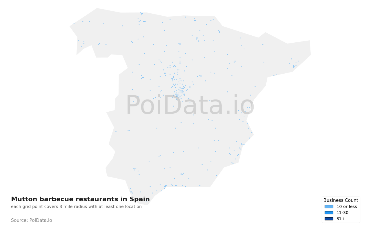 Mutton barbecue restaurant density map for Spain