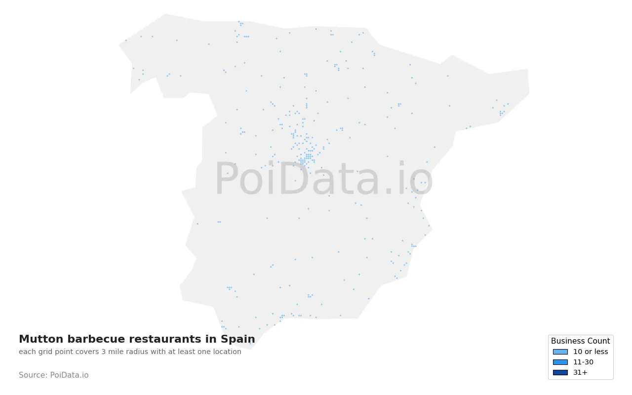 Mutton barbecue restaurant density map for Spain