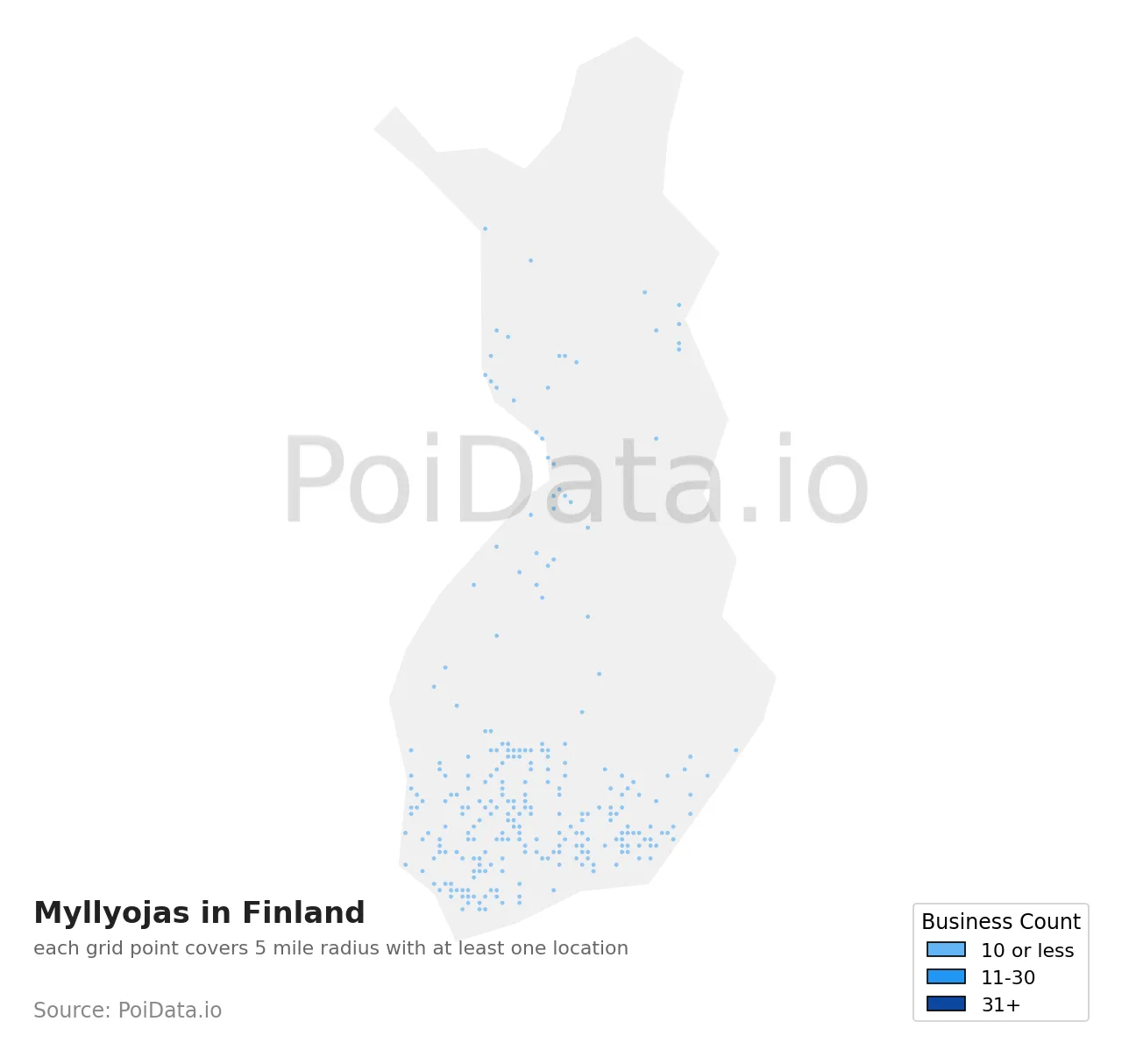 Myllyoja density map for Finland