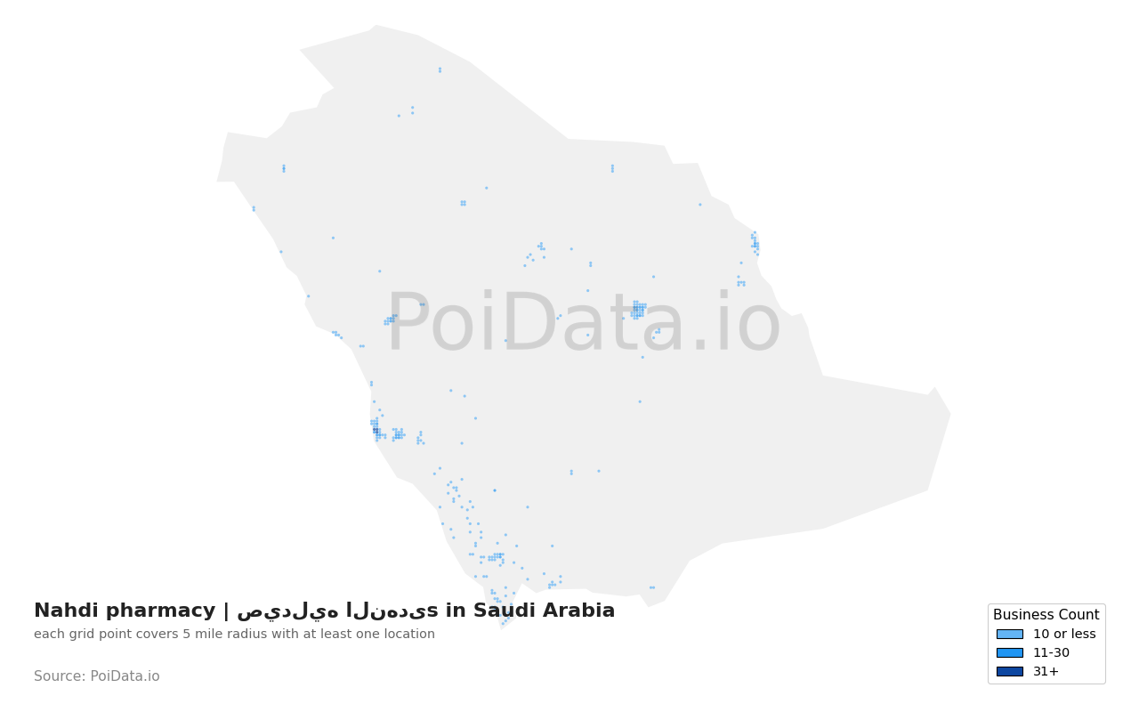 Nahdi pharmacy | صيدليه النهدى density map for Saudi Arabia