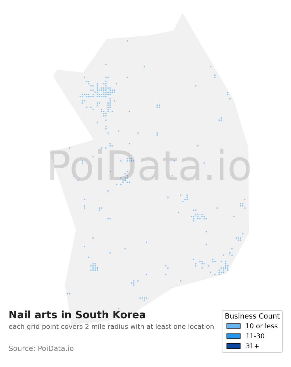 Nail art density map for South Korea