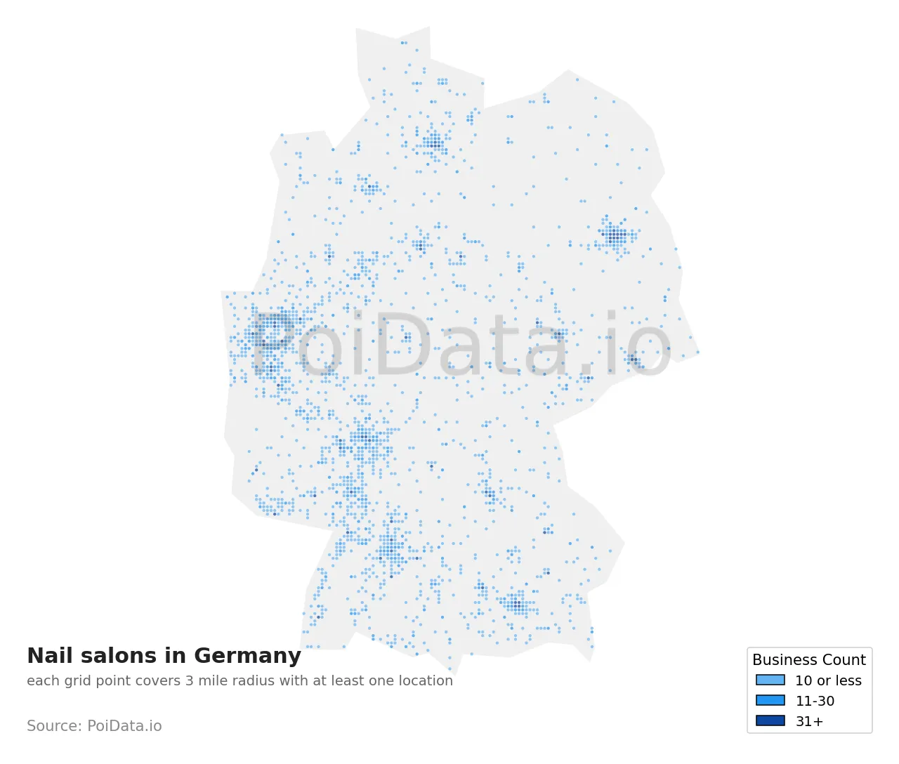 Nail salon density map for Germany