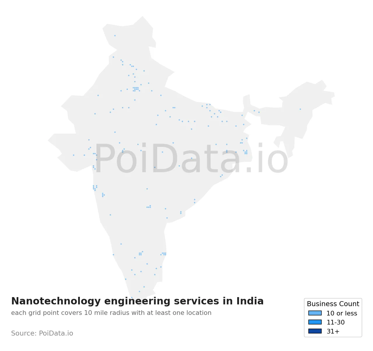 Nanotechnology engineering service density map for India