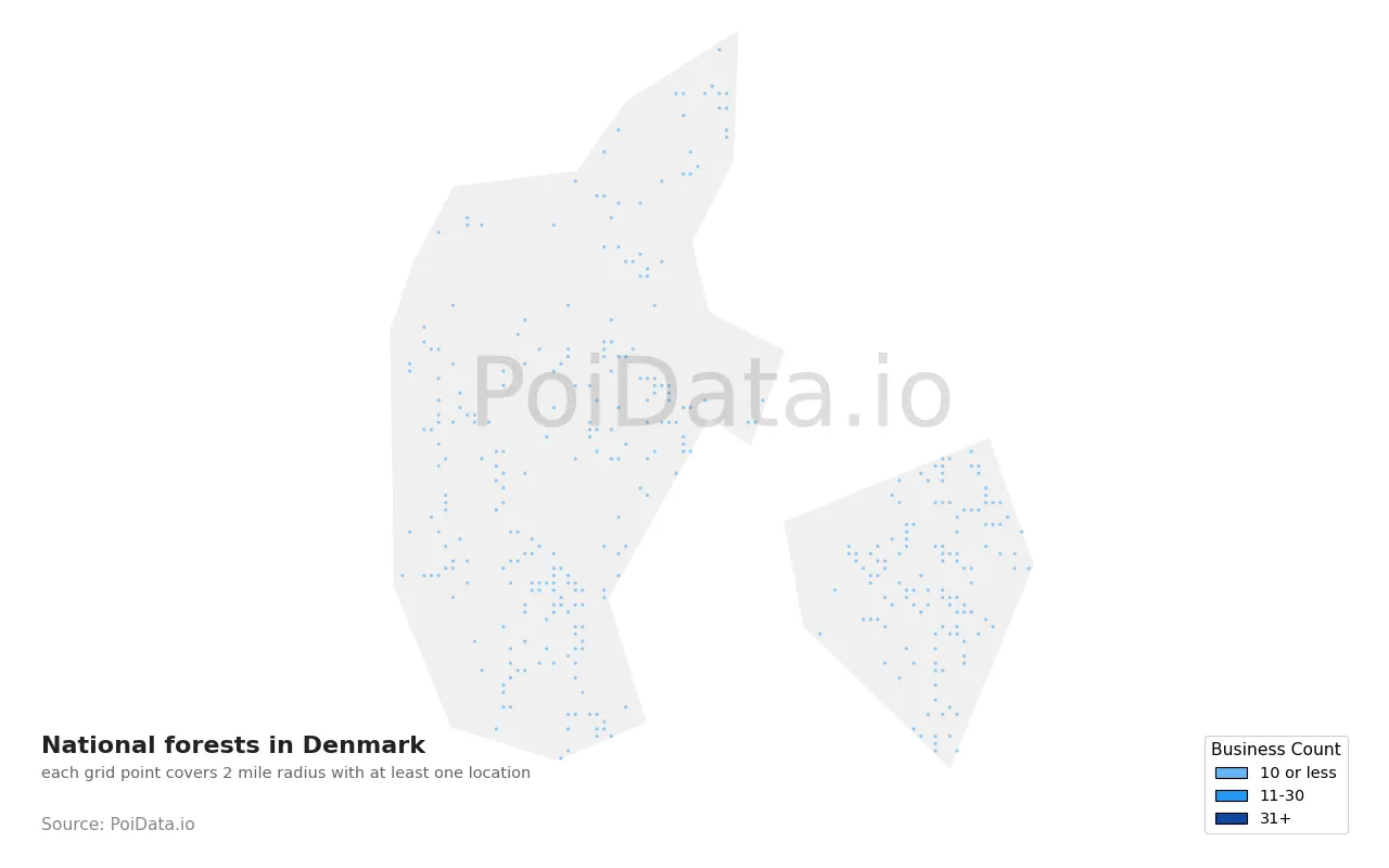 National forest density map for Denmark