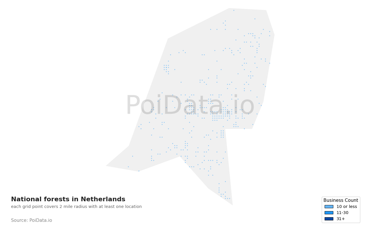 National forest density map for Netherlands
