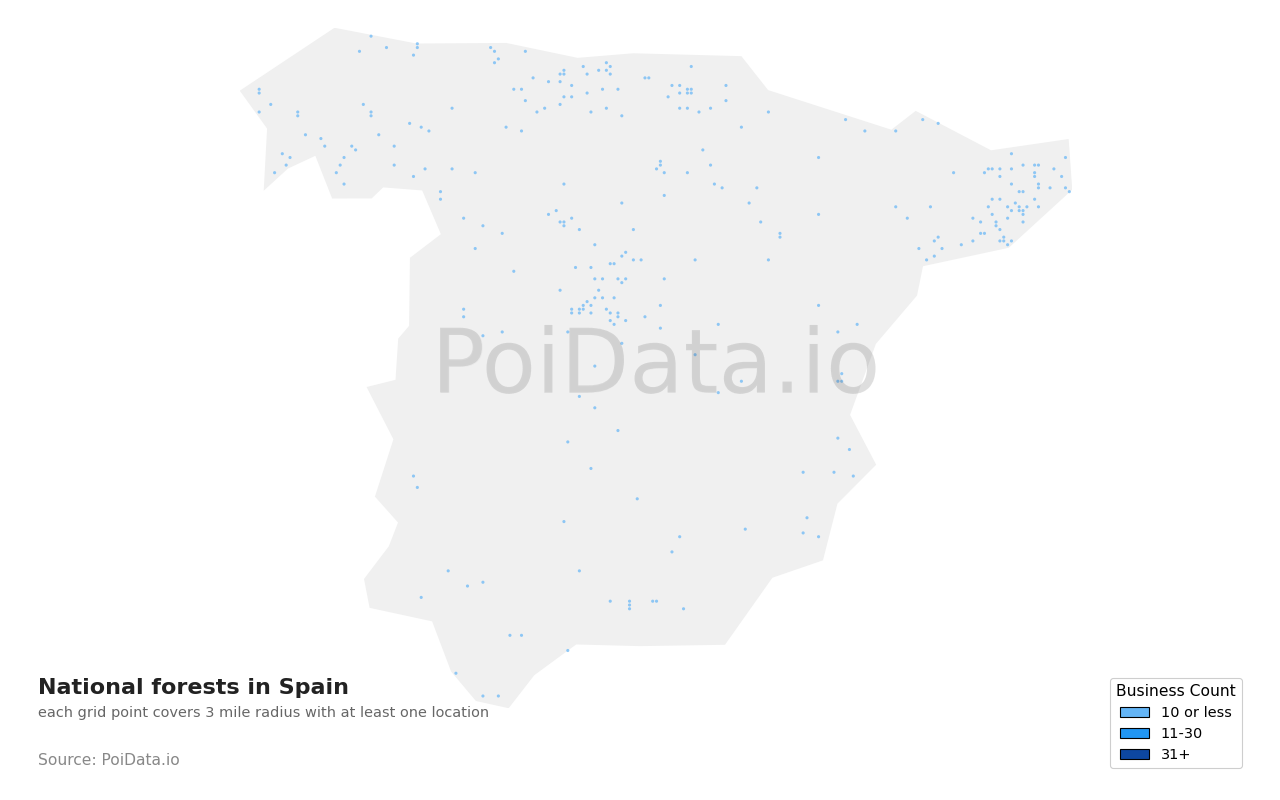 National forest density map for Spain
