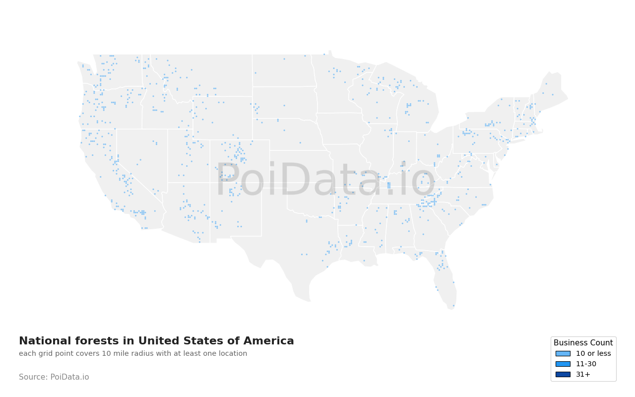 National forest density map for United States