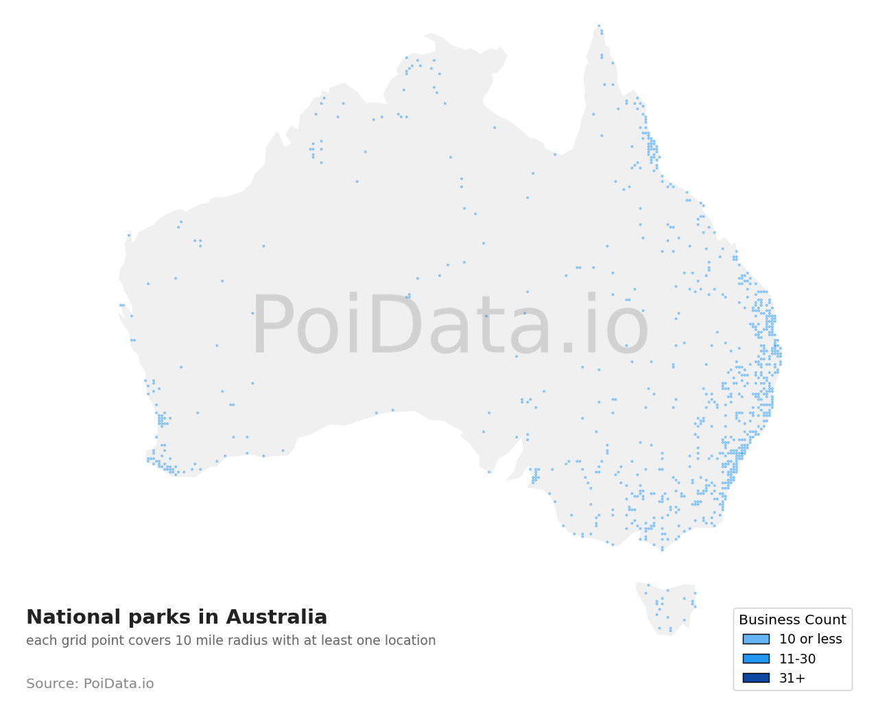 National park density map for South Australia, Australia