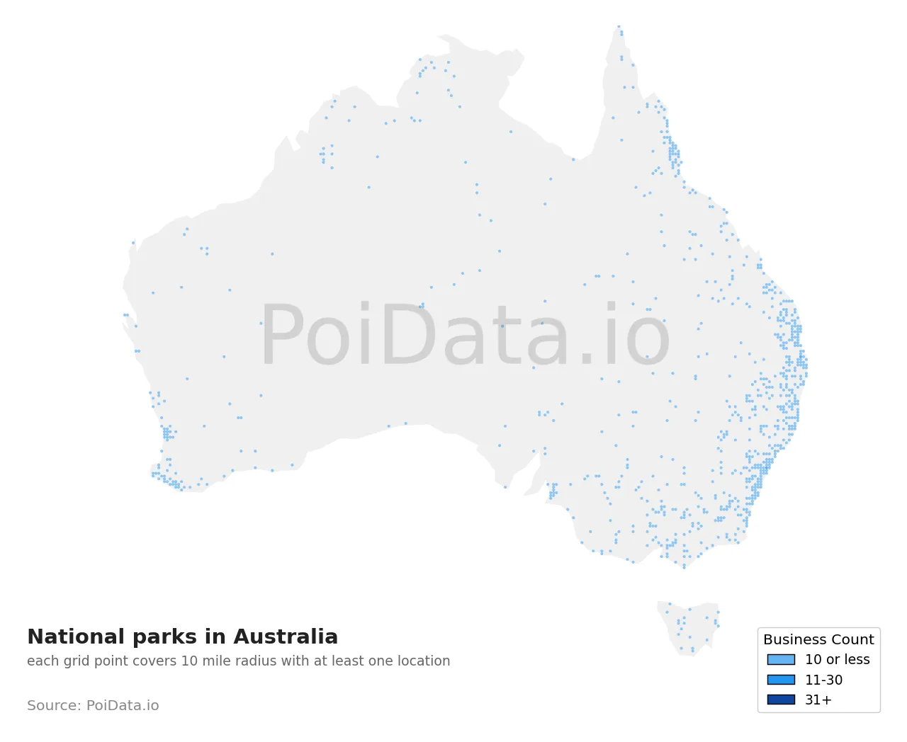 National park density map for Australia