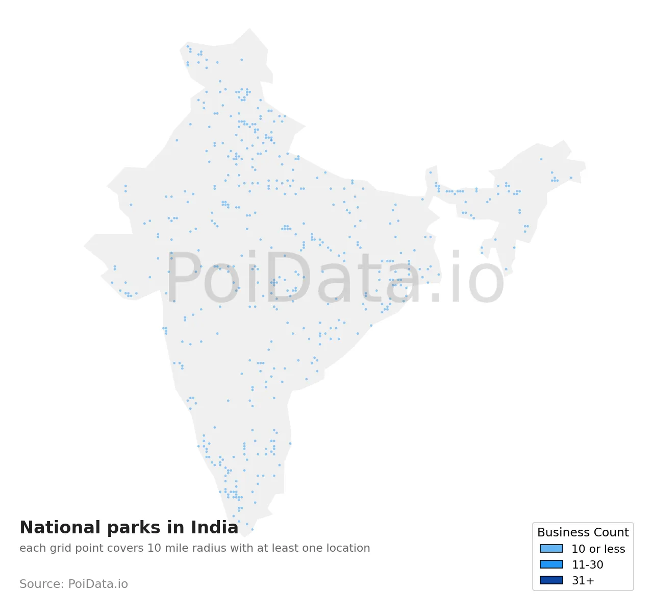 National park density map for India