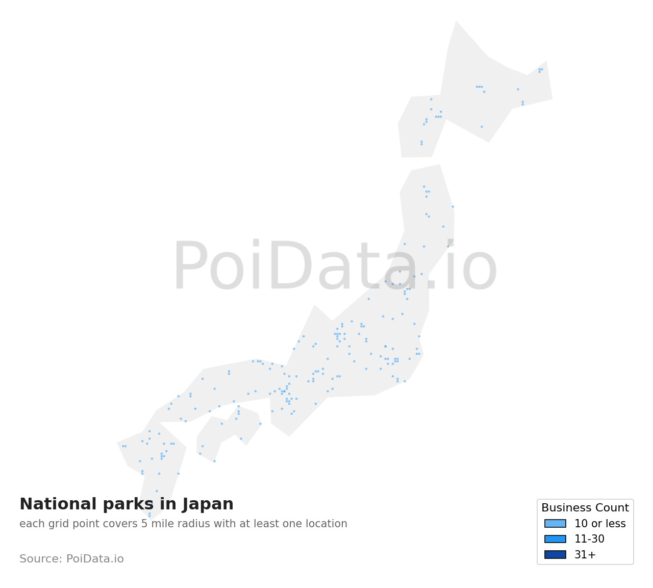 National park density map for Japan
