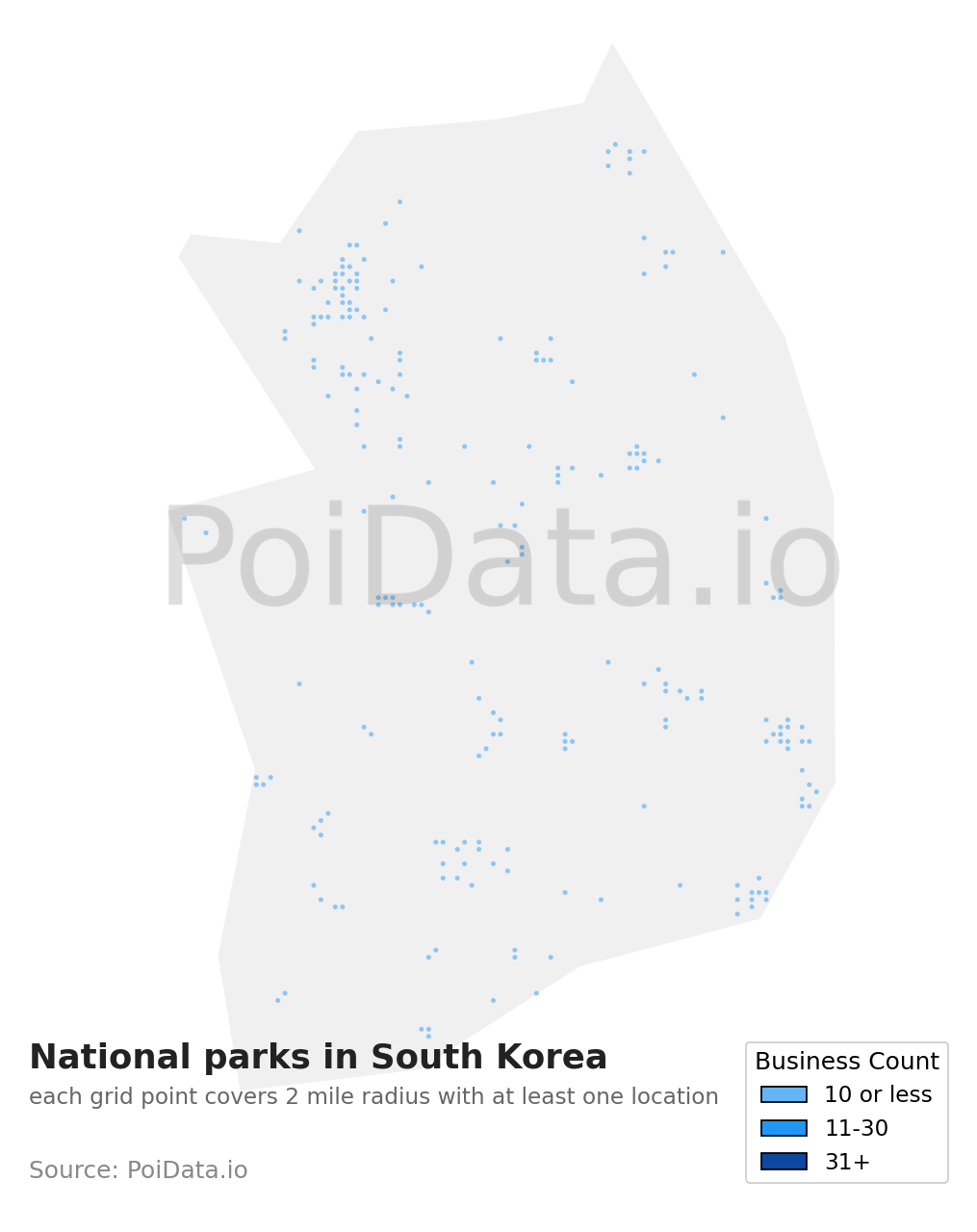 National park density map for South Korea