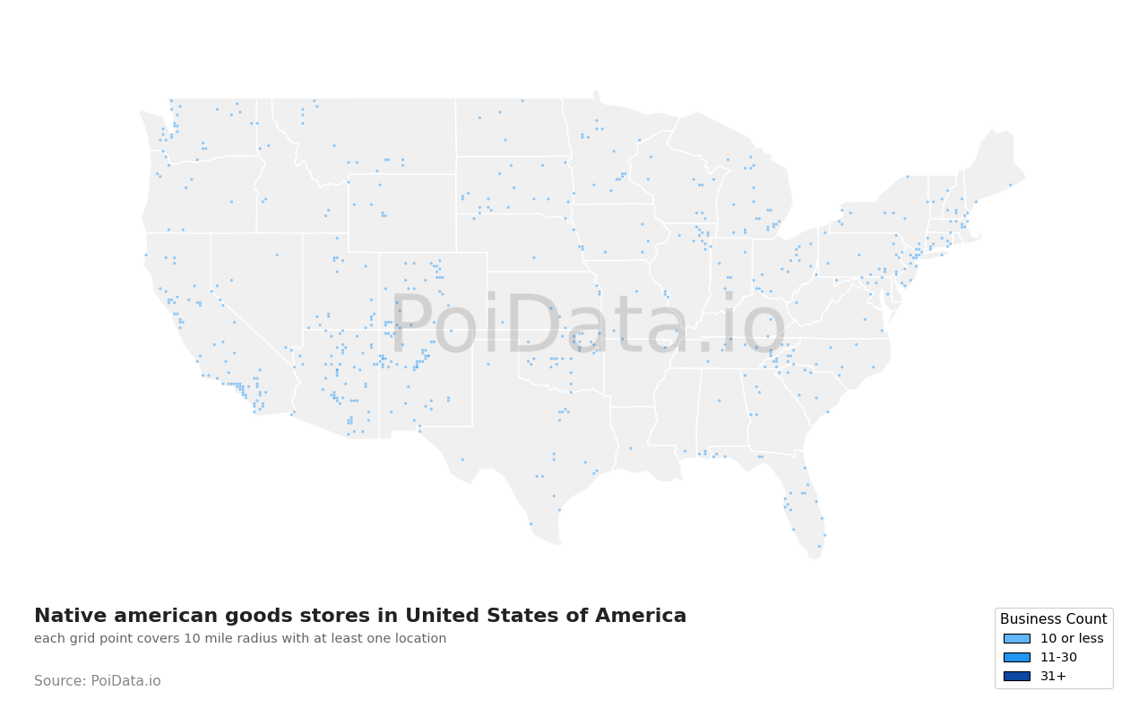 Native american goods store density map for New York, United States