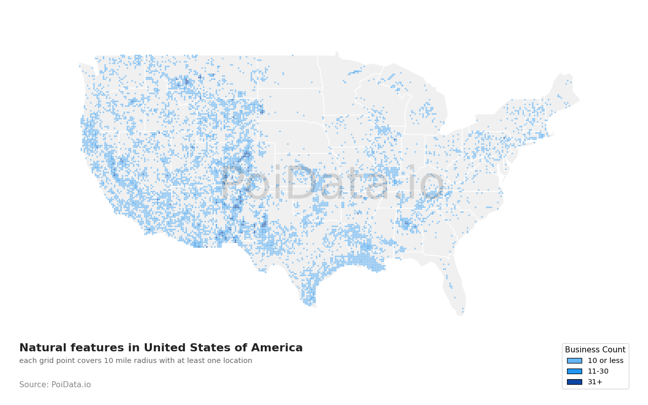 Natural feature density map for United States