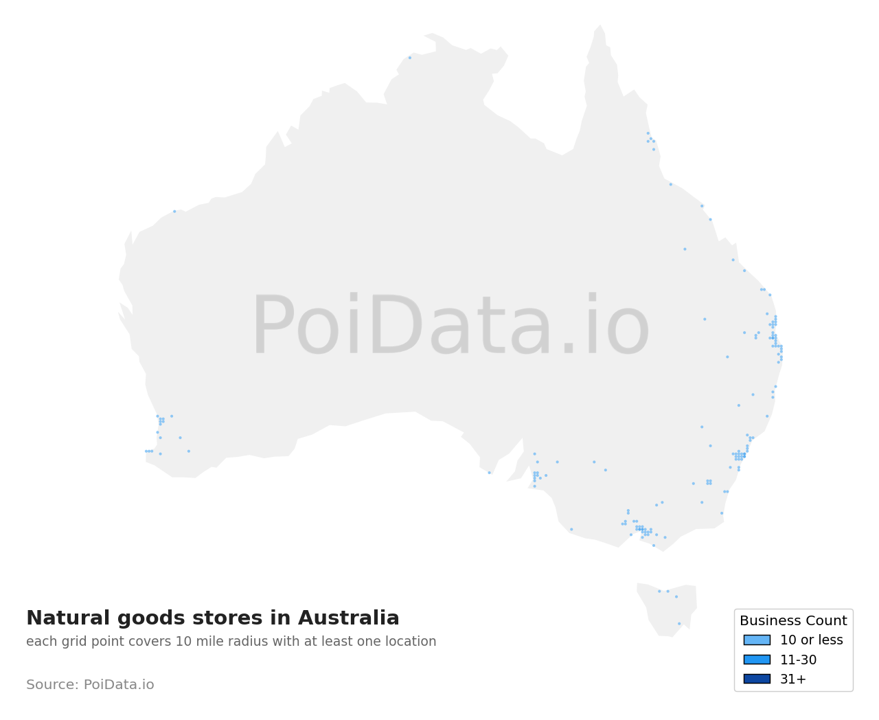 Natural goods store density map for QLD, Australia