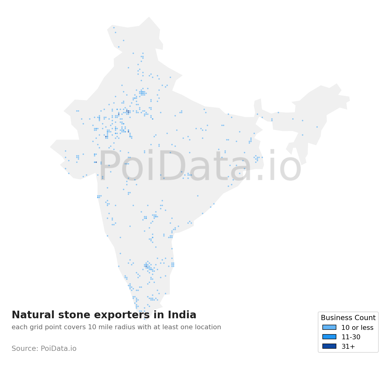 Natural stone exporter density map for India