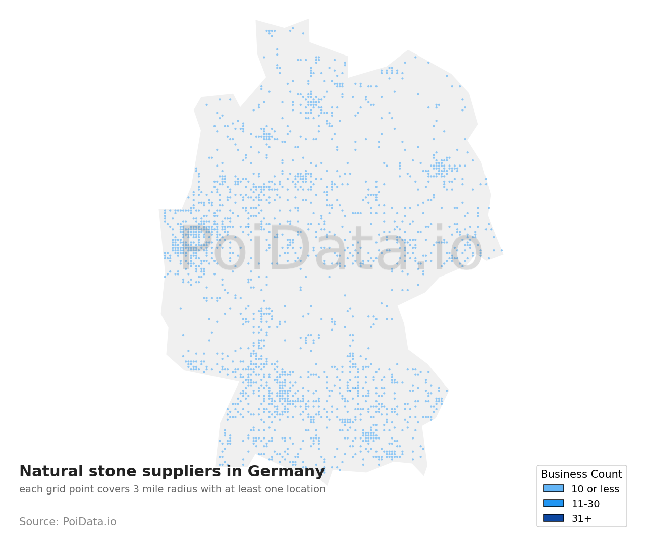 Natural stone supplier density map for Germany