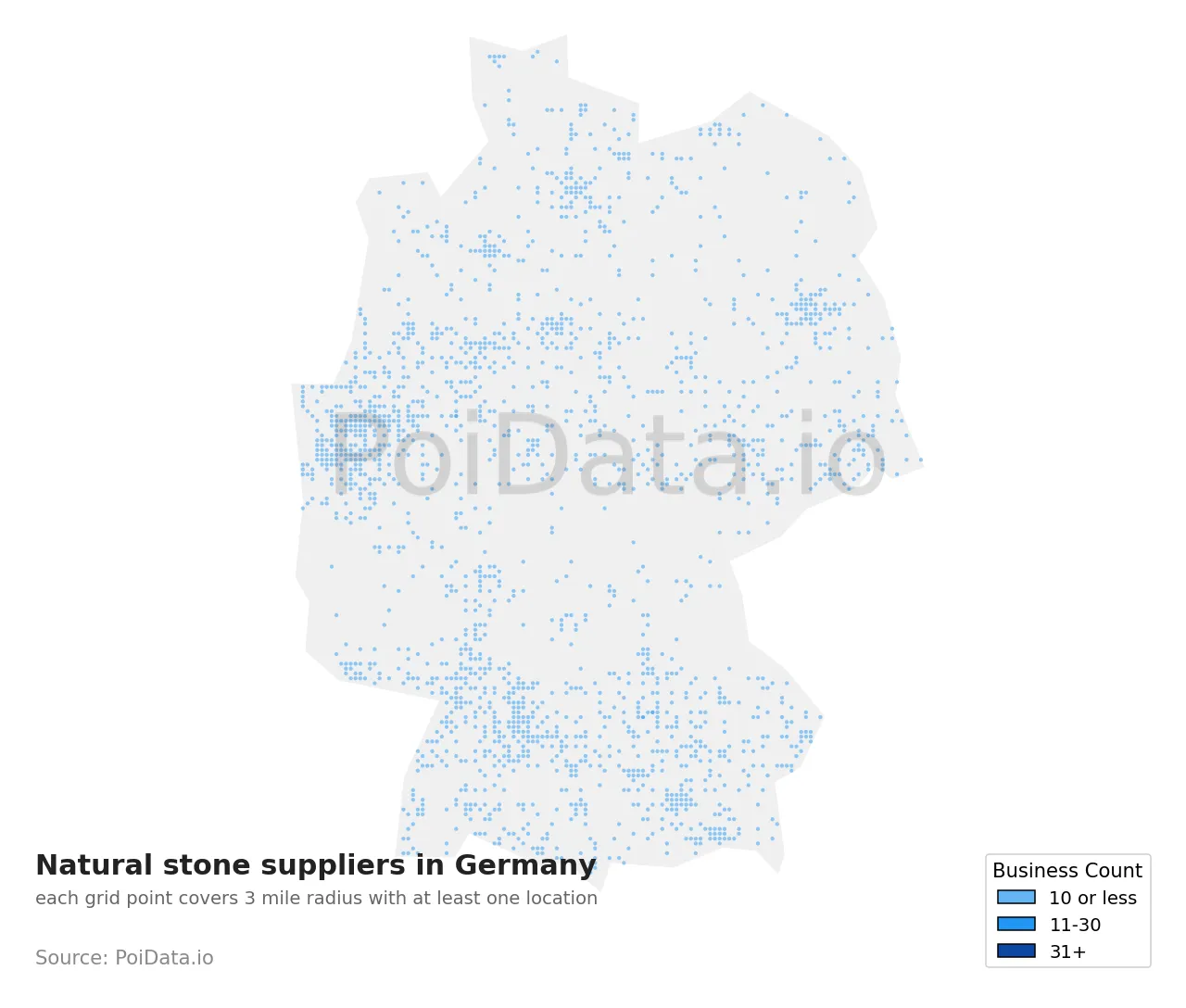 Natural stone supplier density map for Germany