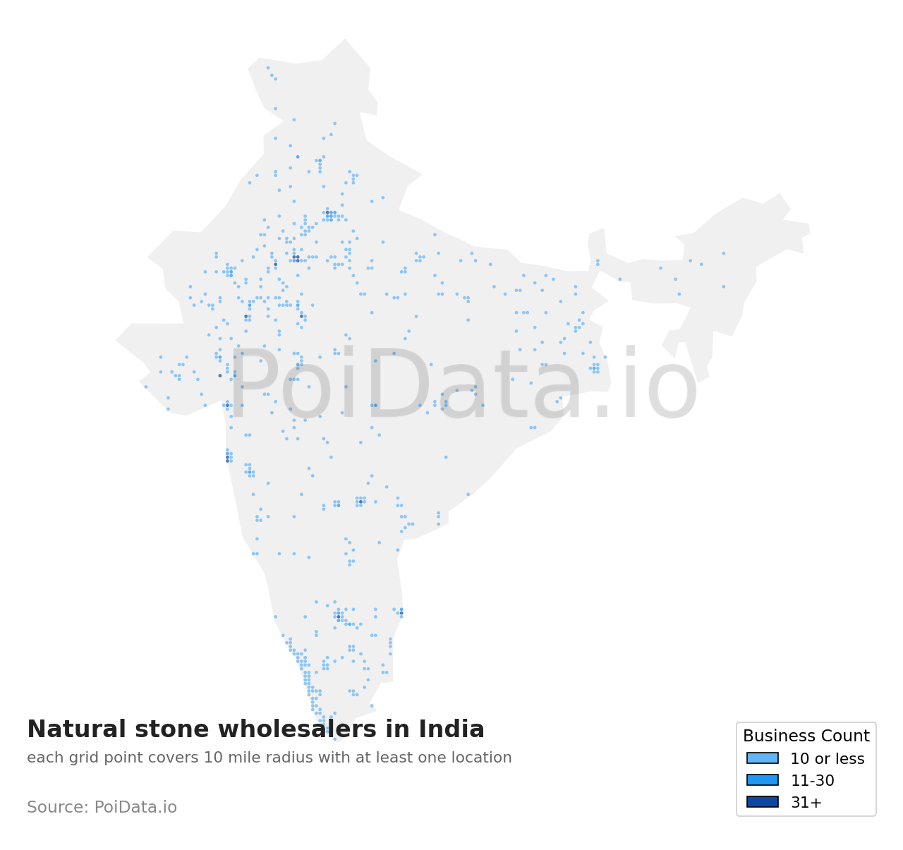Natural stone wholesaler density map for India