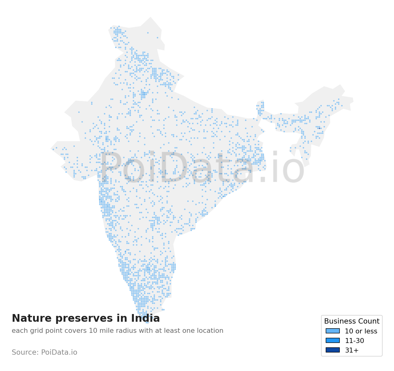 Nature preserve density map for India