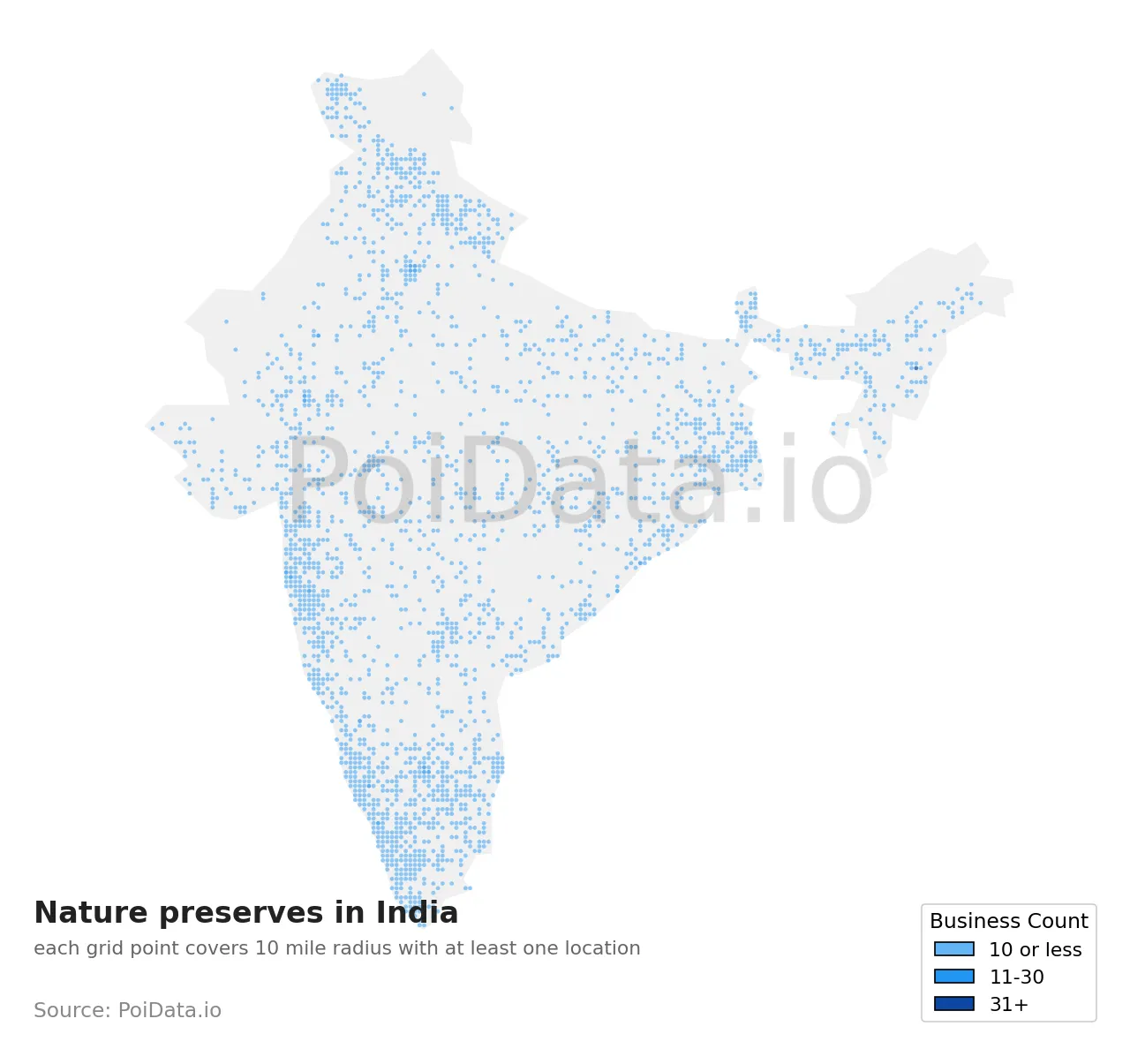 Nature preserve density map for India