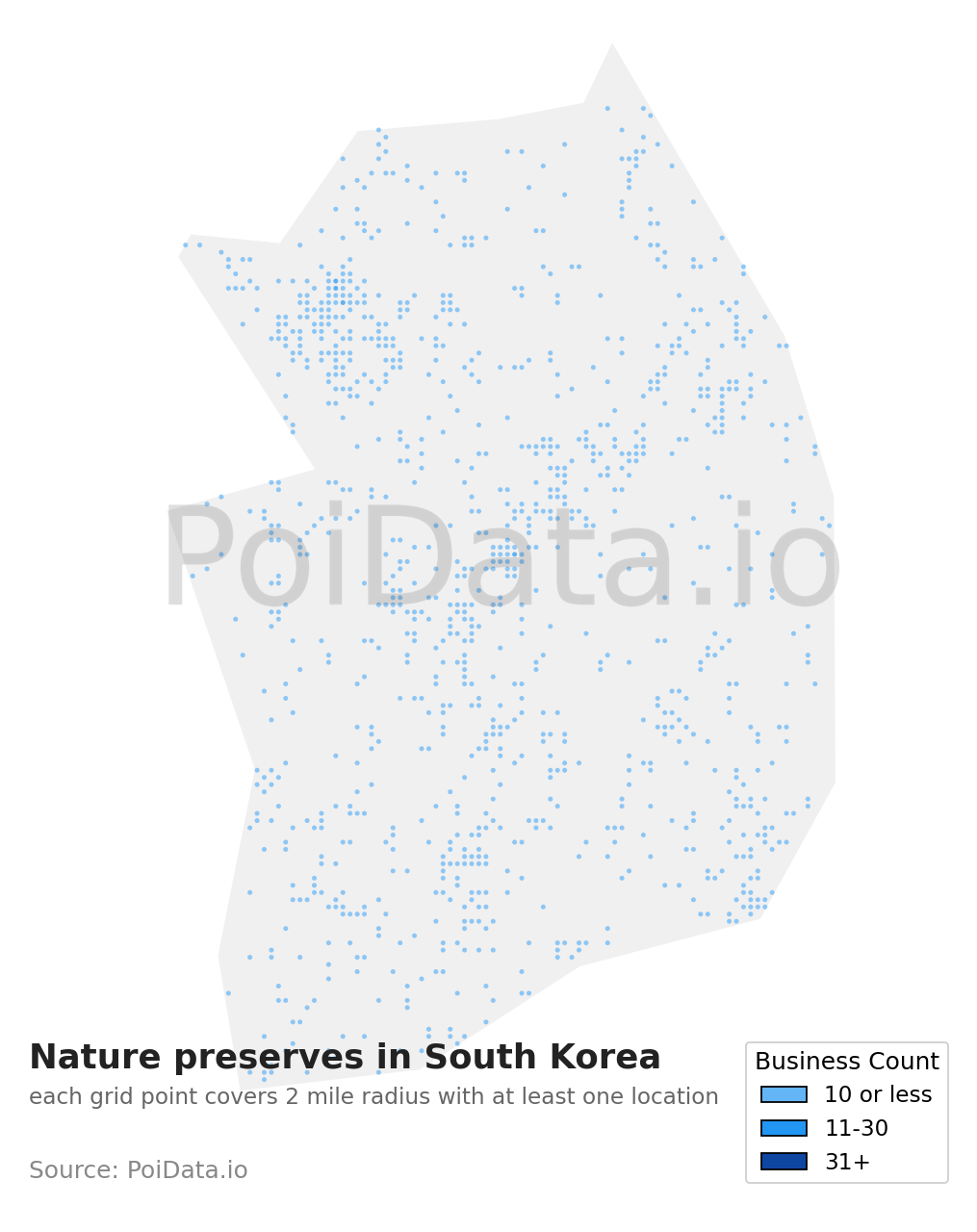Nature preserve density map for South Korea