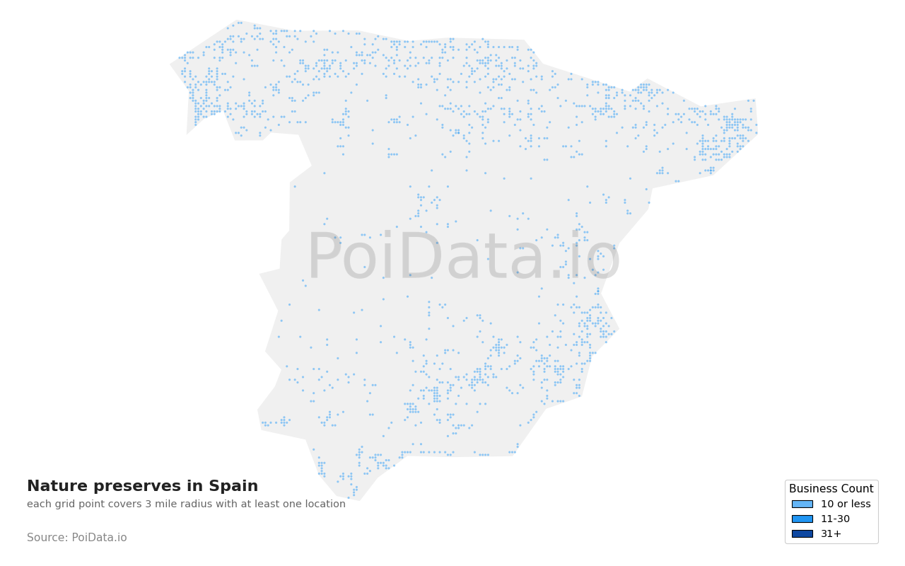 Nature preserve density map for Spain