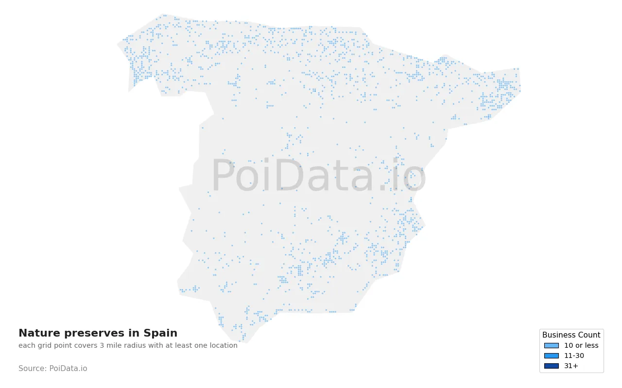 Nature preserve density map for Spain