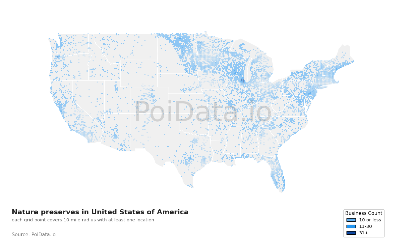Nature preserve density map for United States