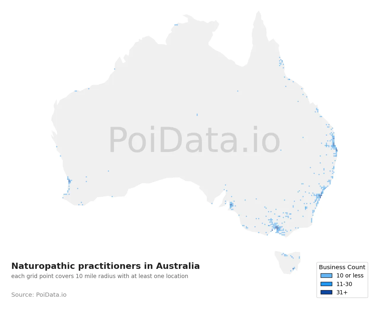 Naturopathic practitioner density map for Australia