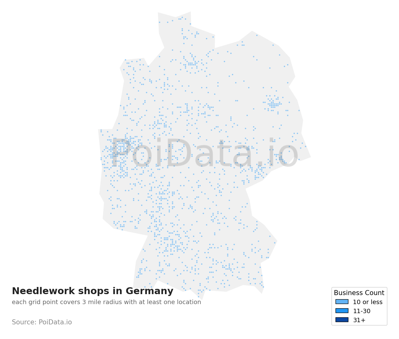 Needlework shop density map for Germany