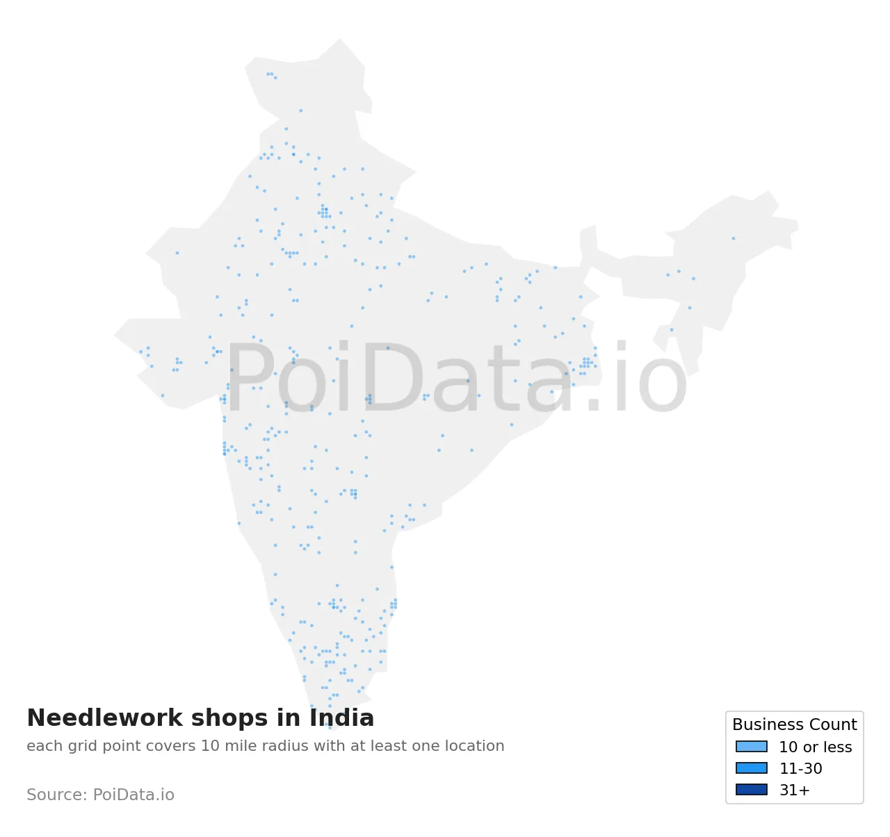 Needlework shop density map for India