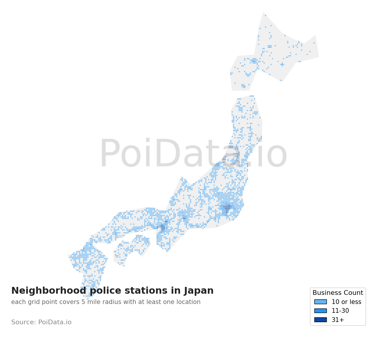 Neighborhood police station density map for Japan