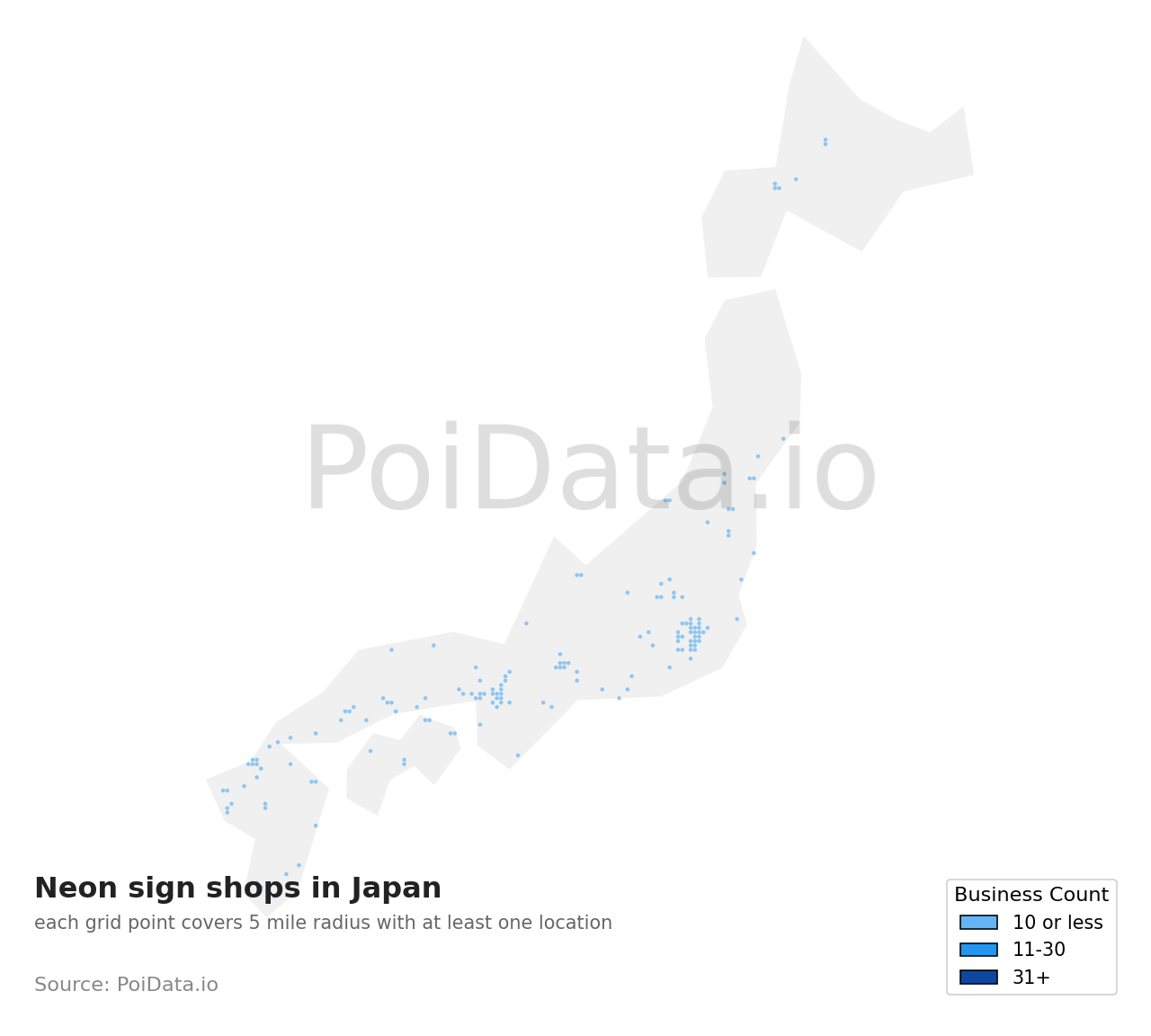 Neon sign shop density map for Japan