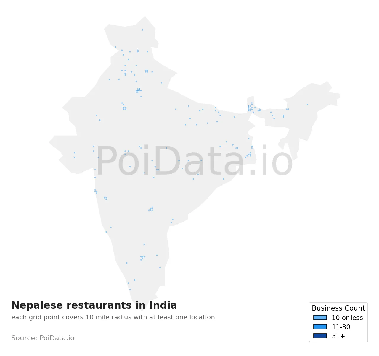 Nepalese restaurant density map for India