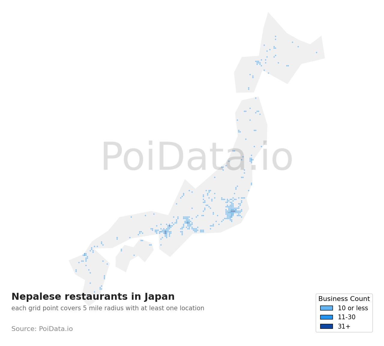Nepalese restaurant density map for Kanagawa, Japan
