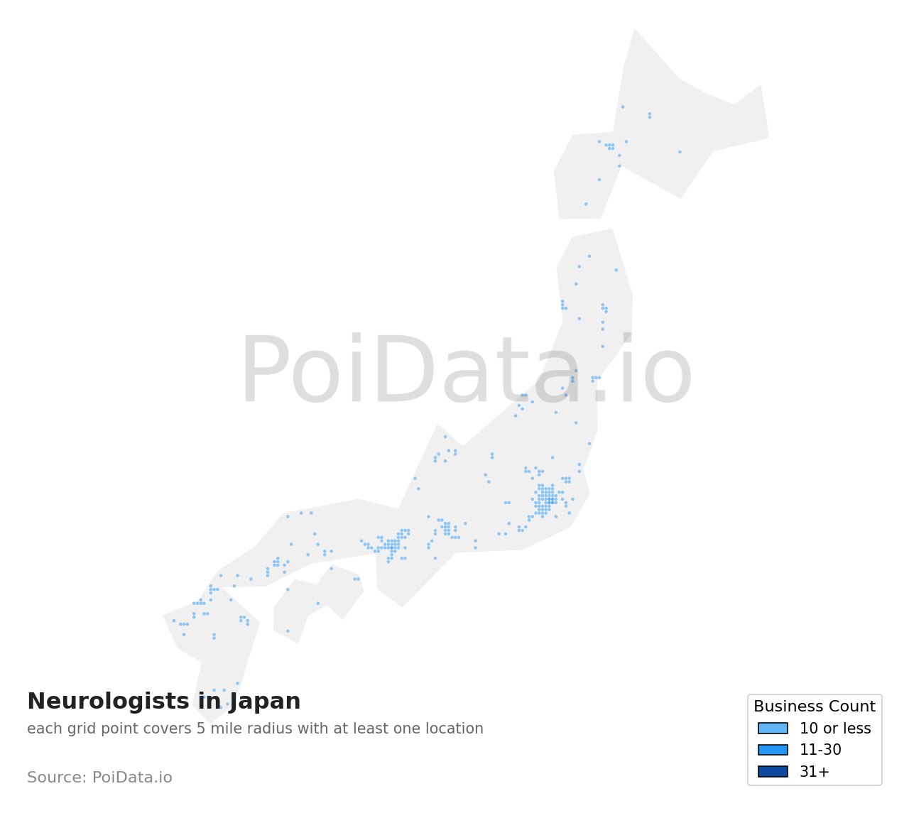 Neurologist density map for Japan