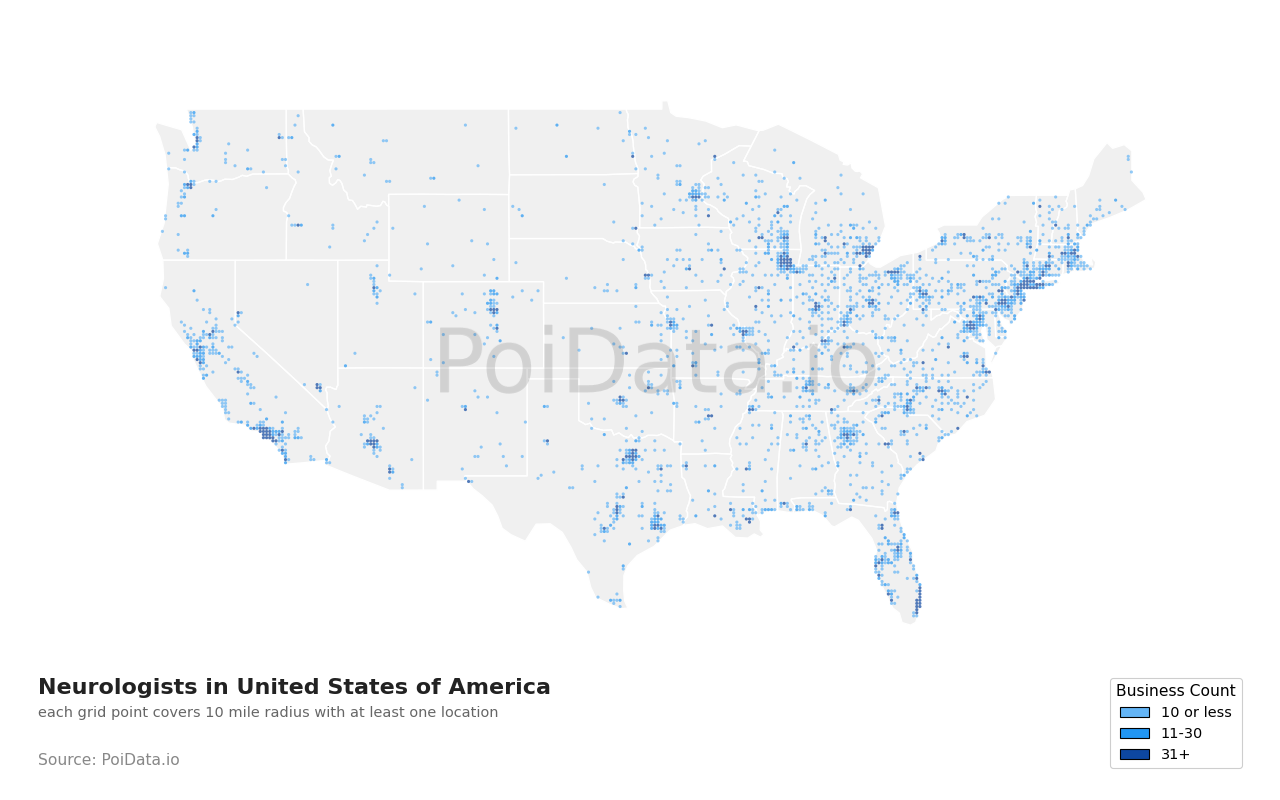 Neurologist density map for United States