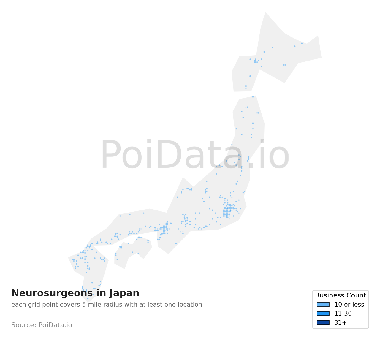 Neurosurgeon density map for Japan