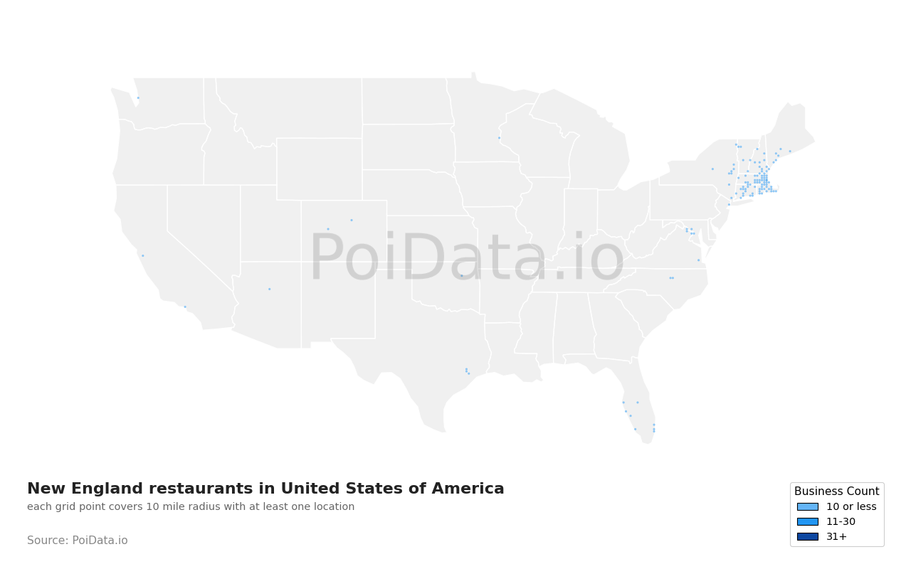 New England restaurant density map for Vermont, United States
