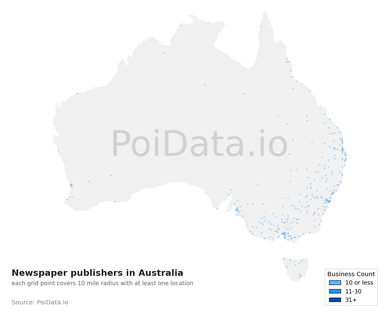 Newspaper publisher density map for QLD, Australia