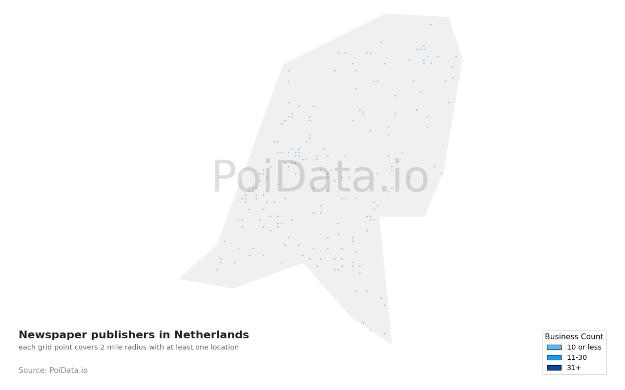 Newspaper publisher density map for Netherlands