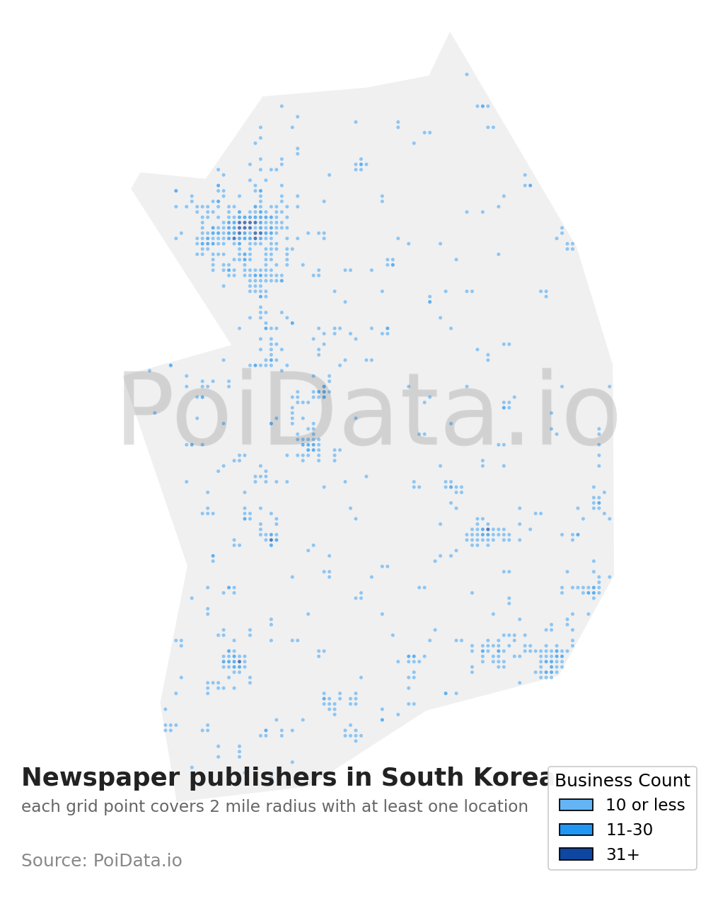 Newspaper publisher density map for South Korea