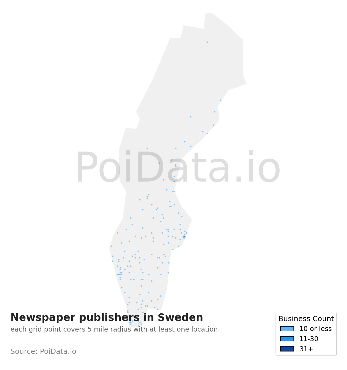 Newspaper publisher density map for Sweden