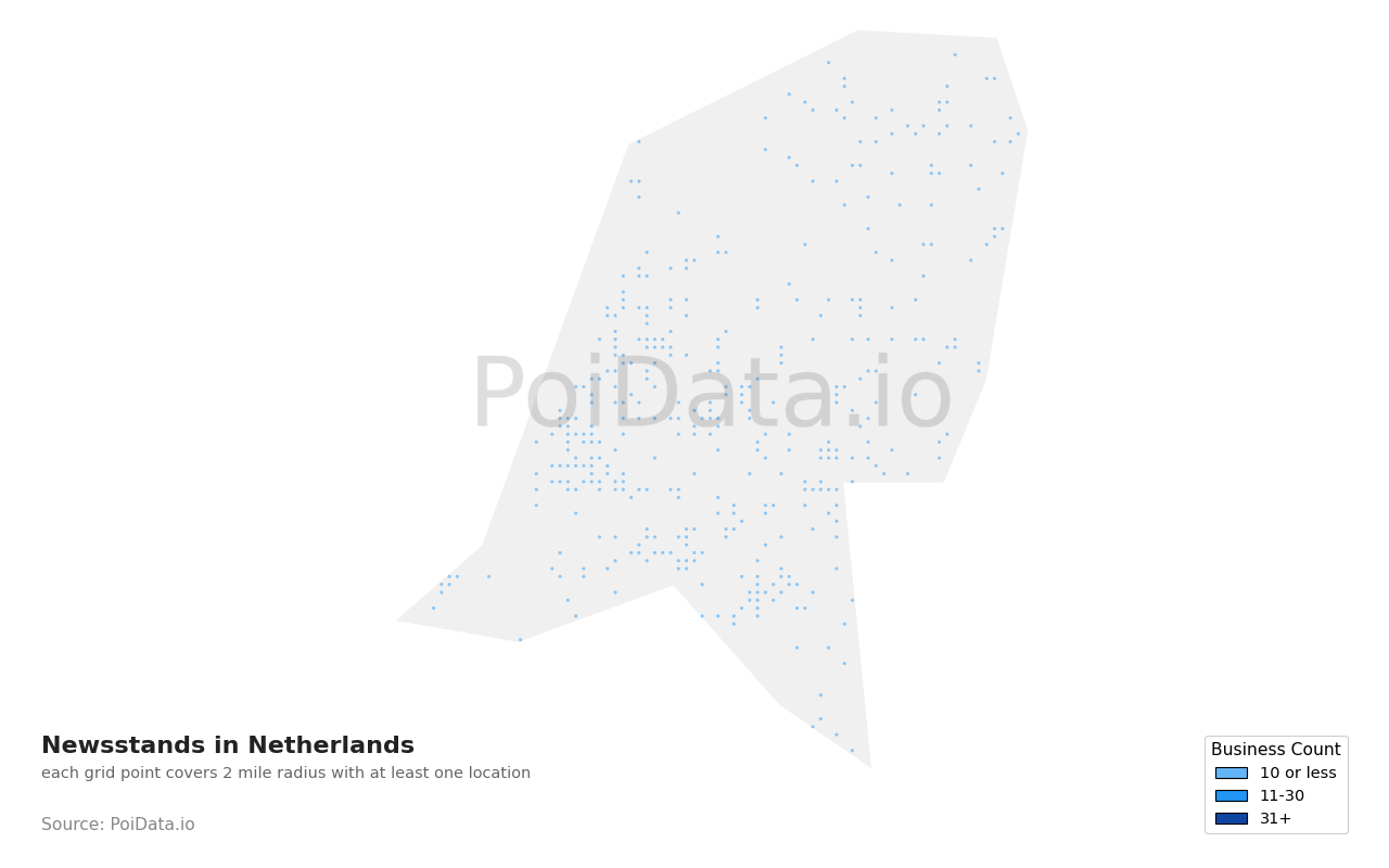 Newsstand density map for Netherlands