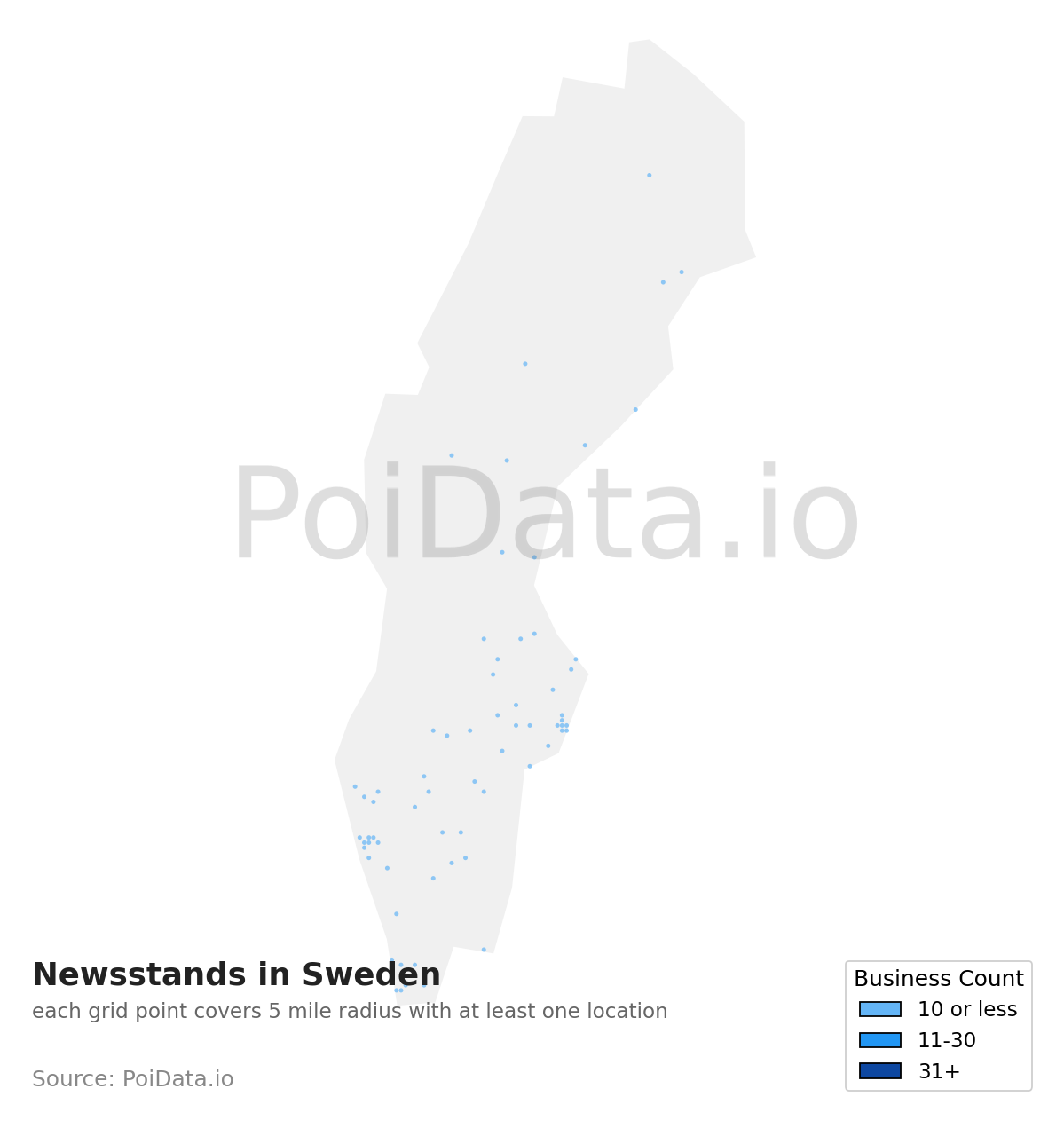 Newsstand density map for Sweden